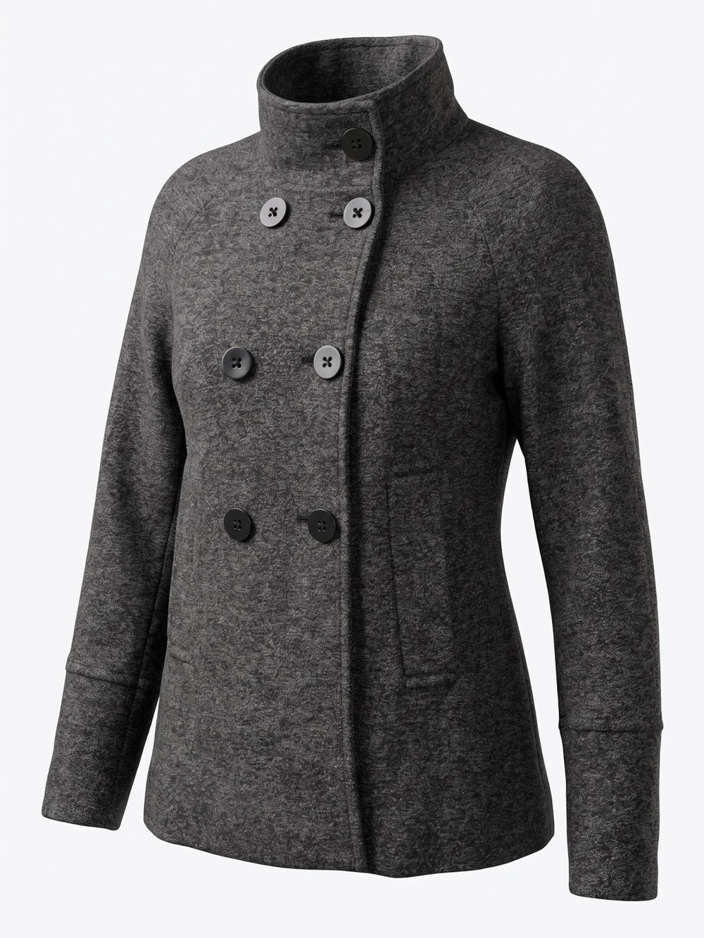 Hilary Radley Funnel Neck Double-Breasted Pea Coat Tweed Dark Gray Size 6